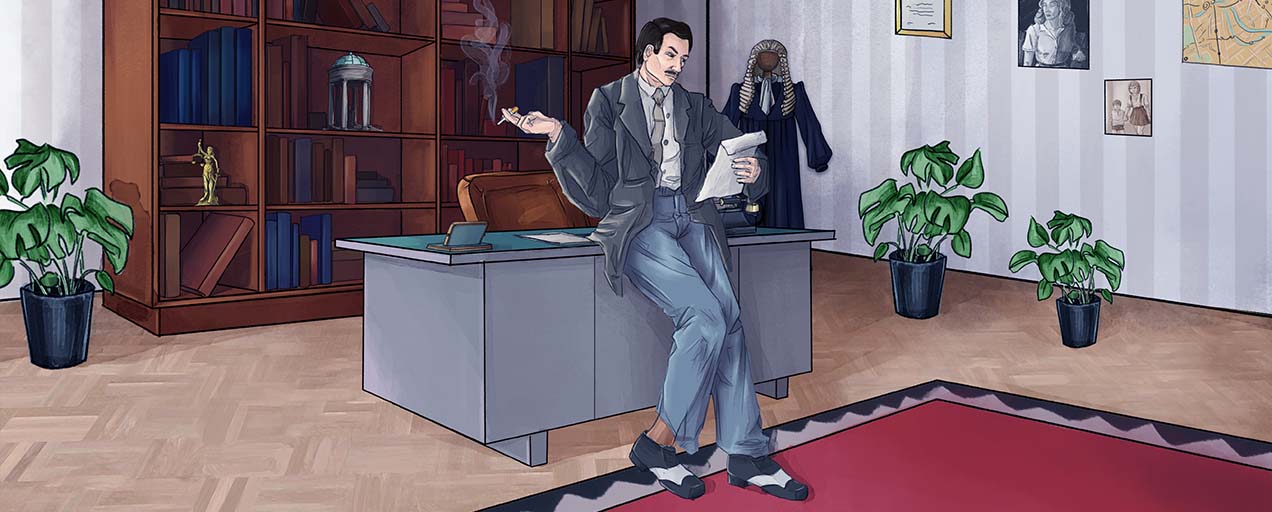 Screenshot aus dem Spiel Zippedäus. Der 34-jährige Dietrich Wilde steht rauchend vor seinem und liest einen Brief